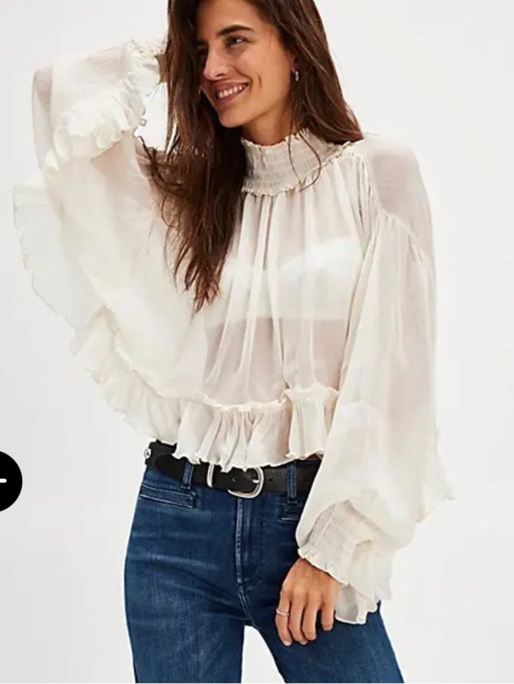 Free People In Bloom sheer cream boho top ruffles long sleeve size small